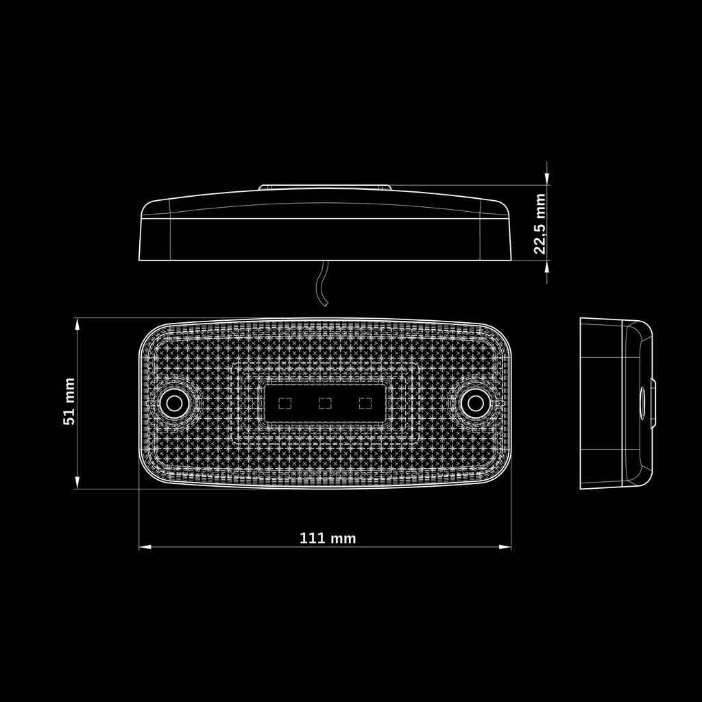 LED Side Marker Light 12-24V + 10m Cable - Red