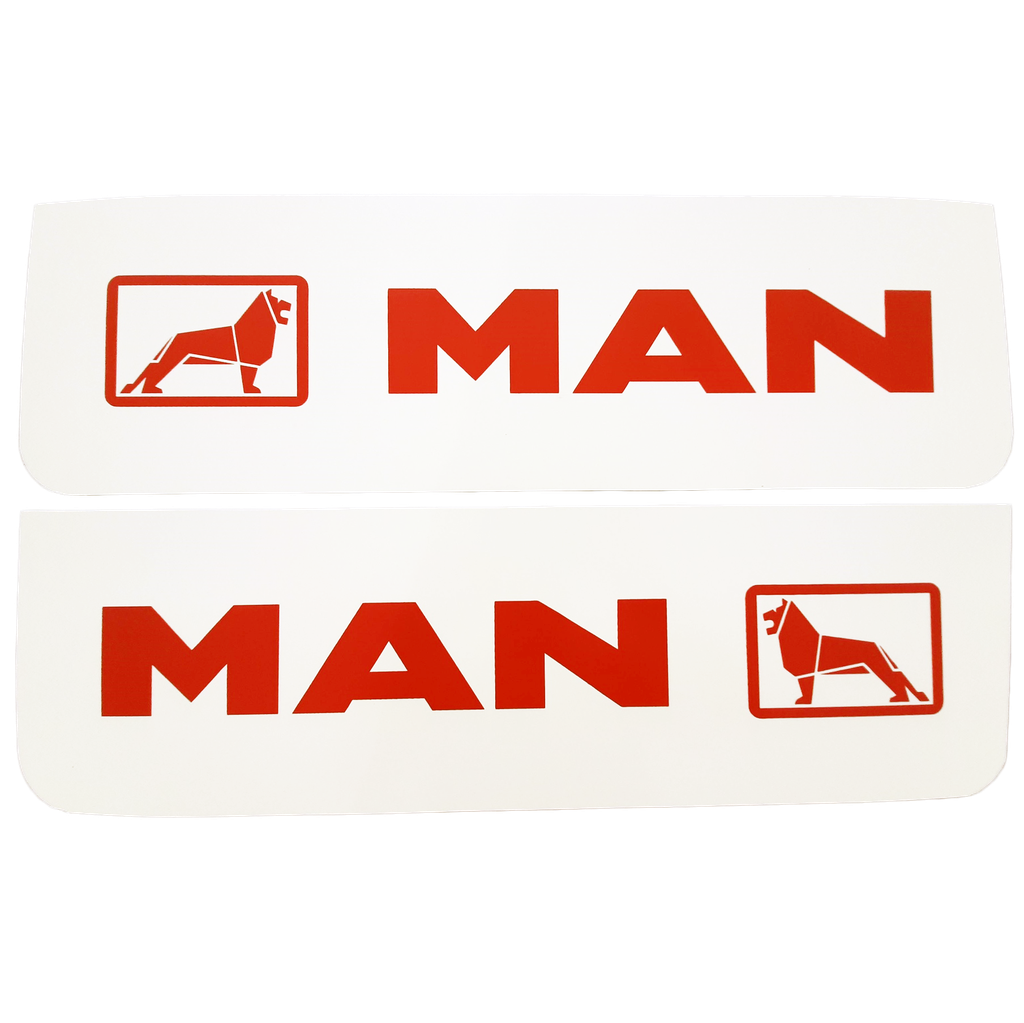 Front Mudflap Set for MAN | White with Red Print | 60x18cm