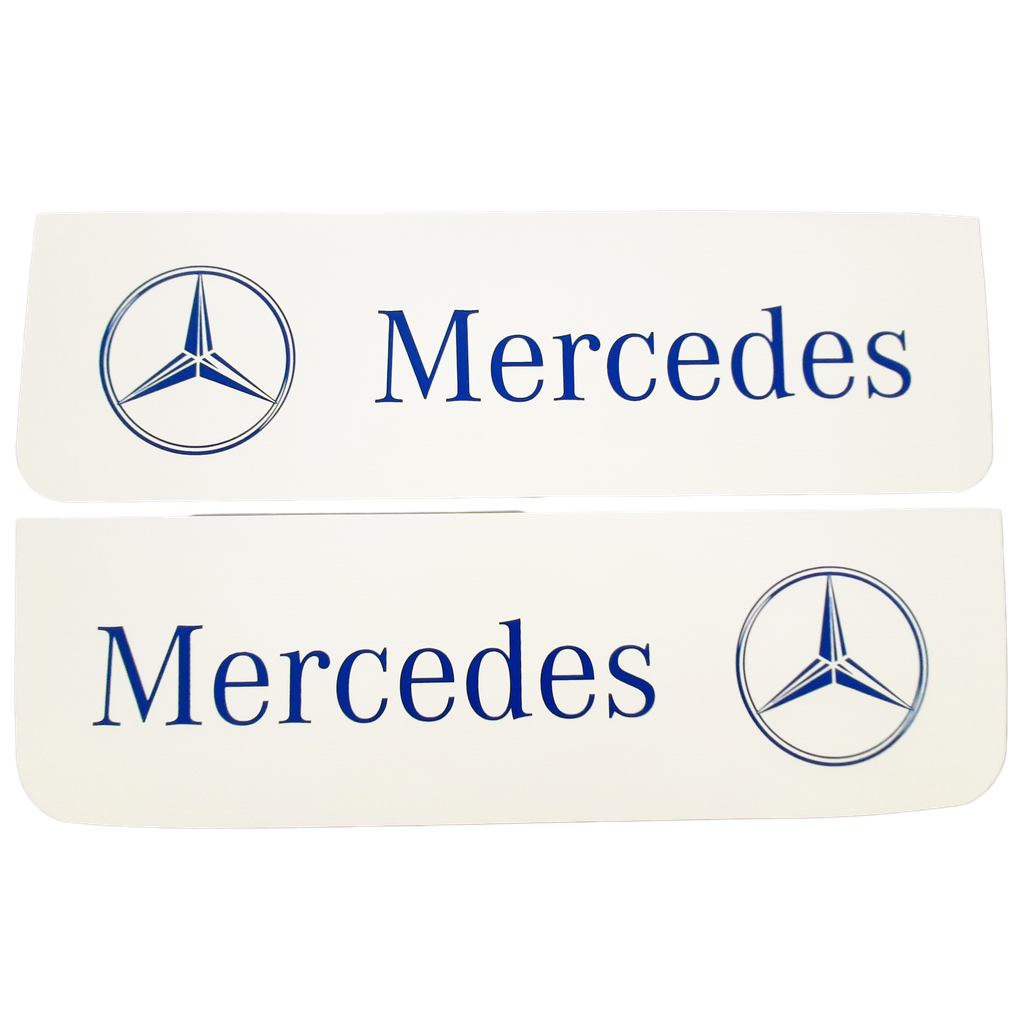 Front Mudflap Set for Mercedes | White with Blue Print | 60x18cm