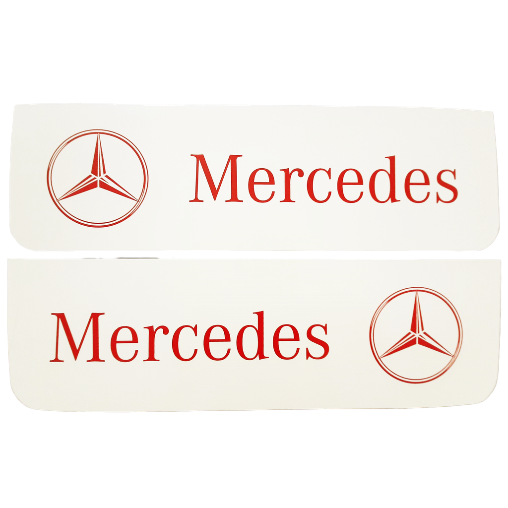 Front Mudflap Set for Mercedes | White with Red Print | 60x18cm