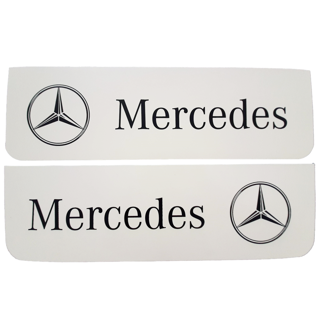 Front Mudflap Set for Mercedes | White with Black Print | 60x18cm