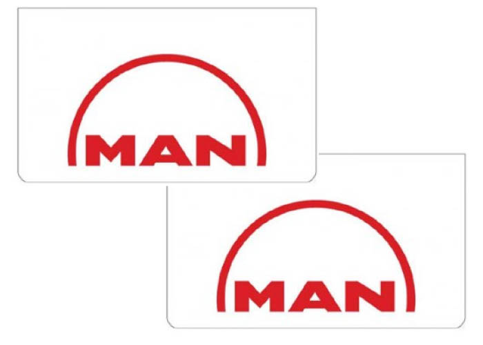 Pair of Mudflaps for MAN | White with Red Print