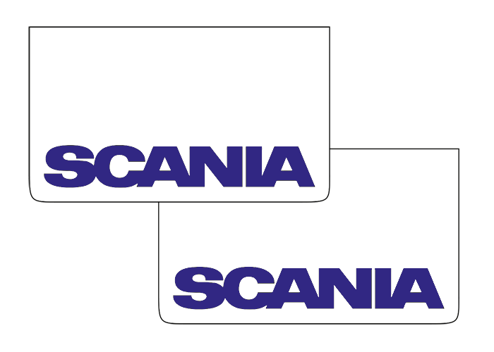 Pair of Mudflaps for Scania | White with Blue Print