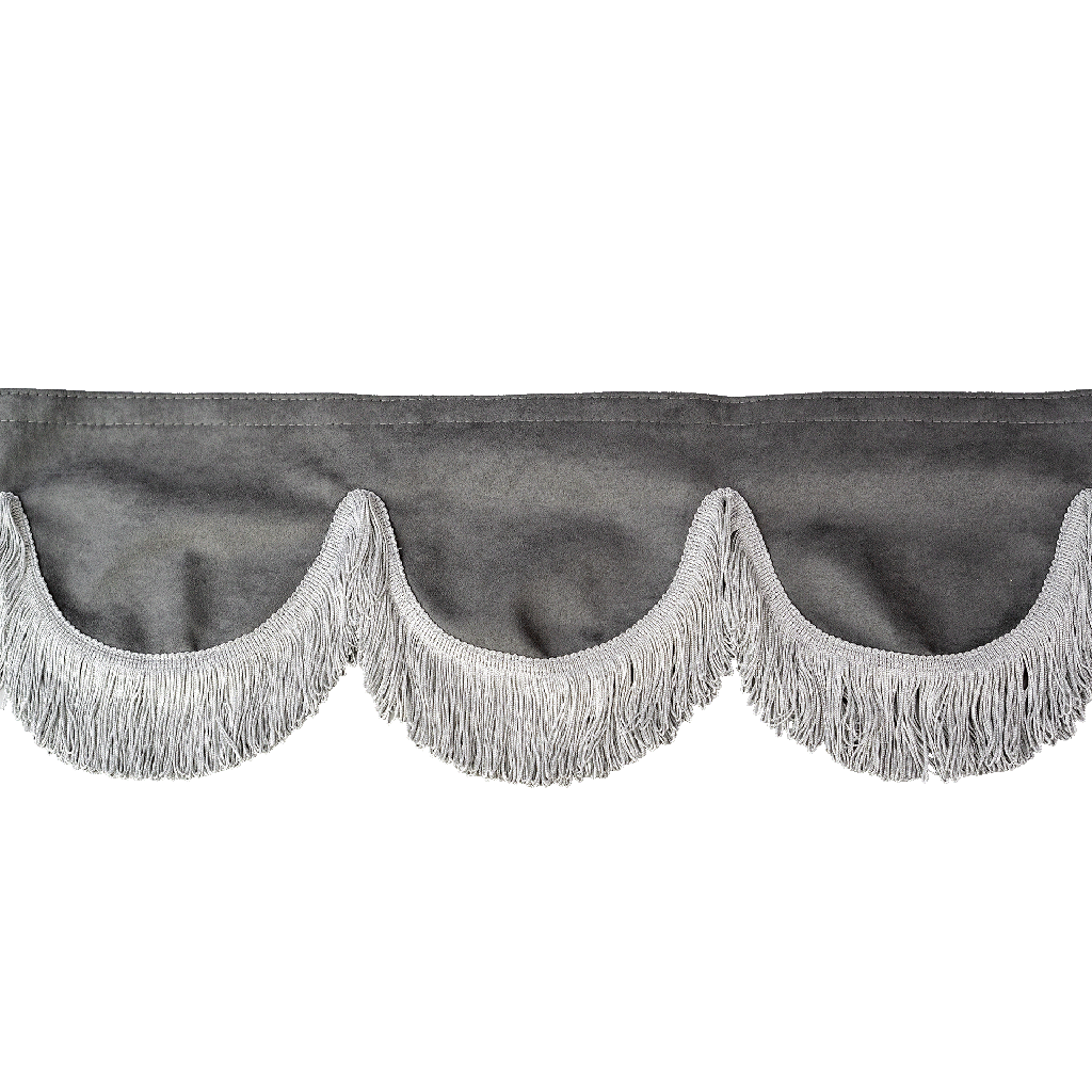 Nedking Front Curtain | Grey Alcantara / Suède Look | White Fringes