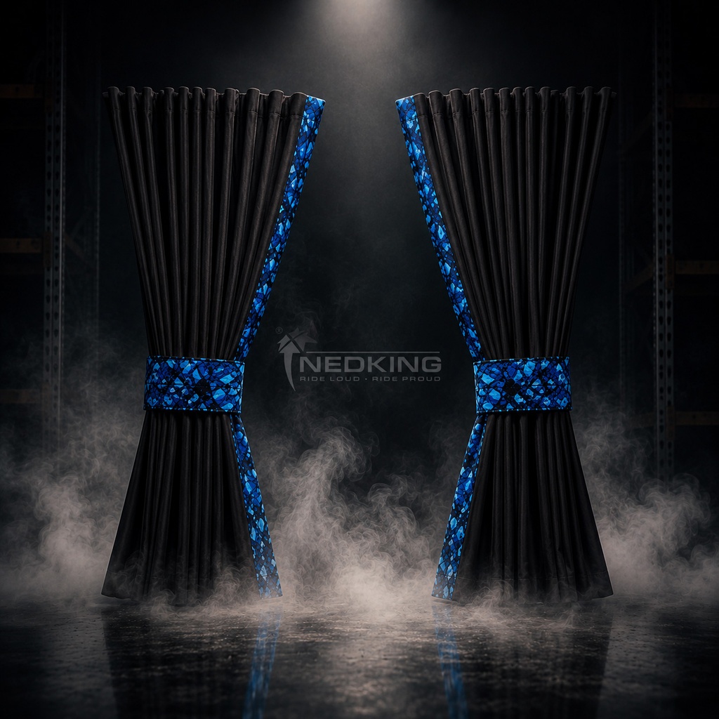 Nedking Side Curtains | Black | Danish Blue | 95cm