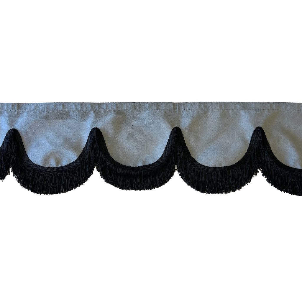 Nedking Front Curtain | Grey Alcantara / Suède Look | Black Fringes
