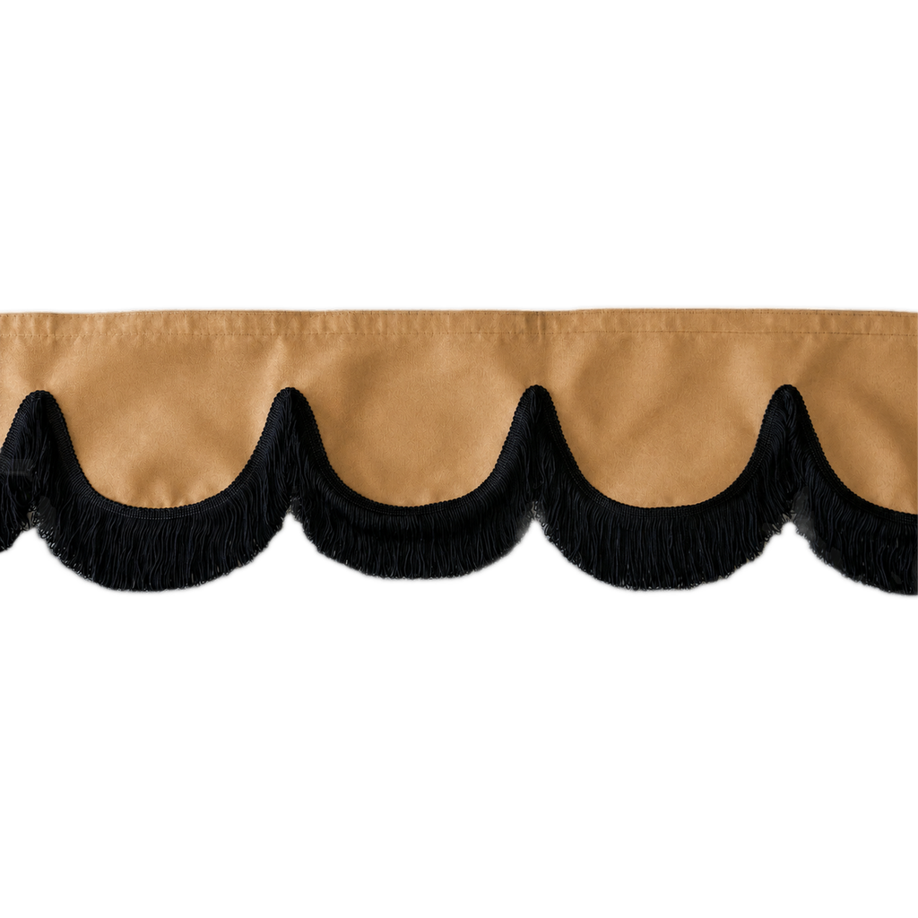 Nedking Front Curtain | Caramel Alcantara / Suède Look | Black Fringes