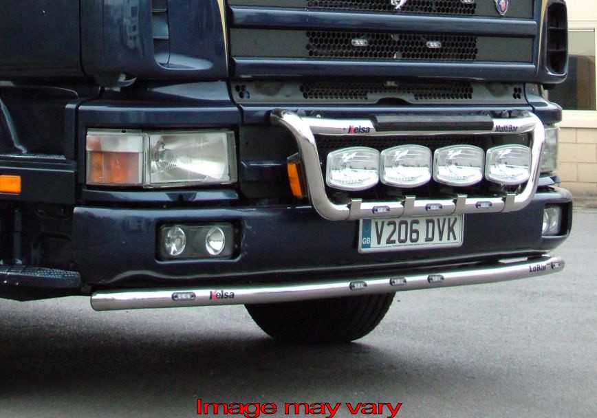 Stainless Steel LoBar for Scania 4-Series with Construction Bumper | 5 White LEDs