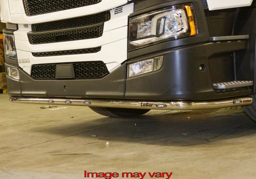 Stainless Steel LoBar for Scania NextGen R&S with High Bumper | 5 White & 2 Amber LEDs