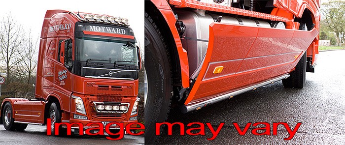 Stainless Steel SideBars for Volvo FH4/4B | Wheelbase 3800mm | 5 Amber LEDs | Split Style Sideskirts
