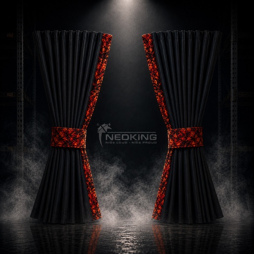 [44050201] Nedking Side Curtains | Black | Danish Red | 95cm