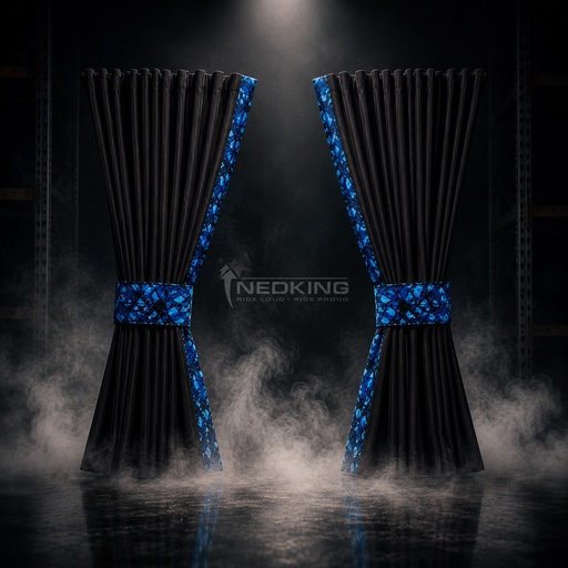 [44050202] Nedking Side Curtains | Black | Danish Blue | 95cm